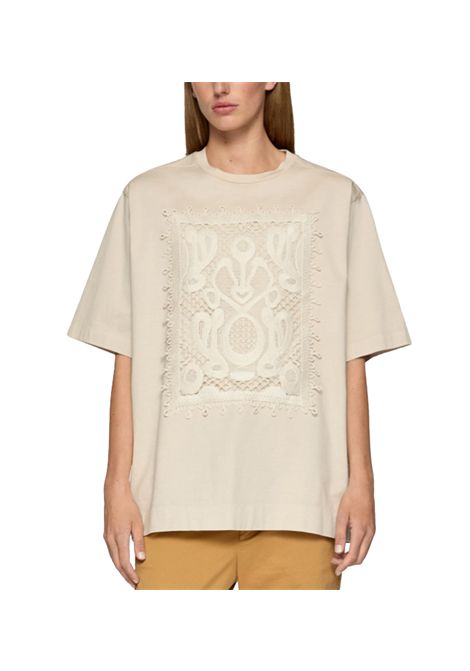 T-shirt Dondup Girocollo Over donna DS031JF0352 XXXW Beige maniche orte patchlogo DONDUP | T shirt | DS031JF0352 XXXW004